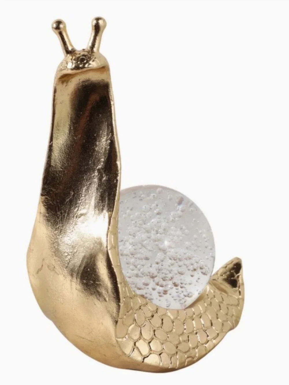 Decorative Statue – Gold Resin Snail with Glass Globe, 8 in